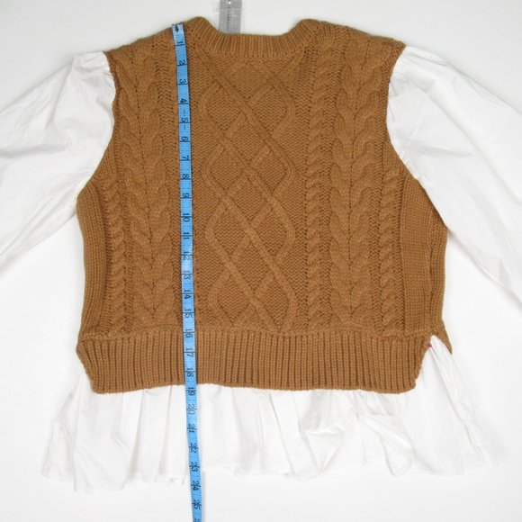 By Anthropologie Sweater Vest & Blouse Layered Top Honey Brown Large Petite LP - Picture 6 of 9
